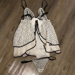 Victoria Secret black white dot babydoll w/ thong